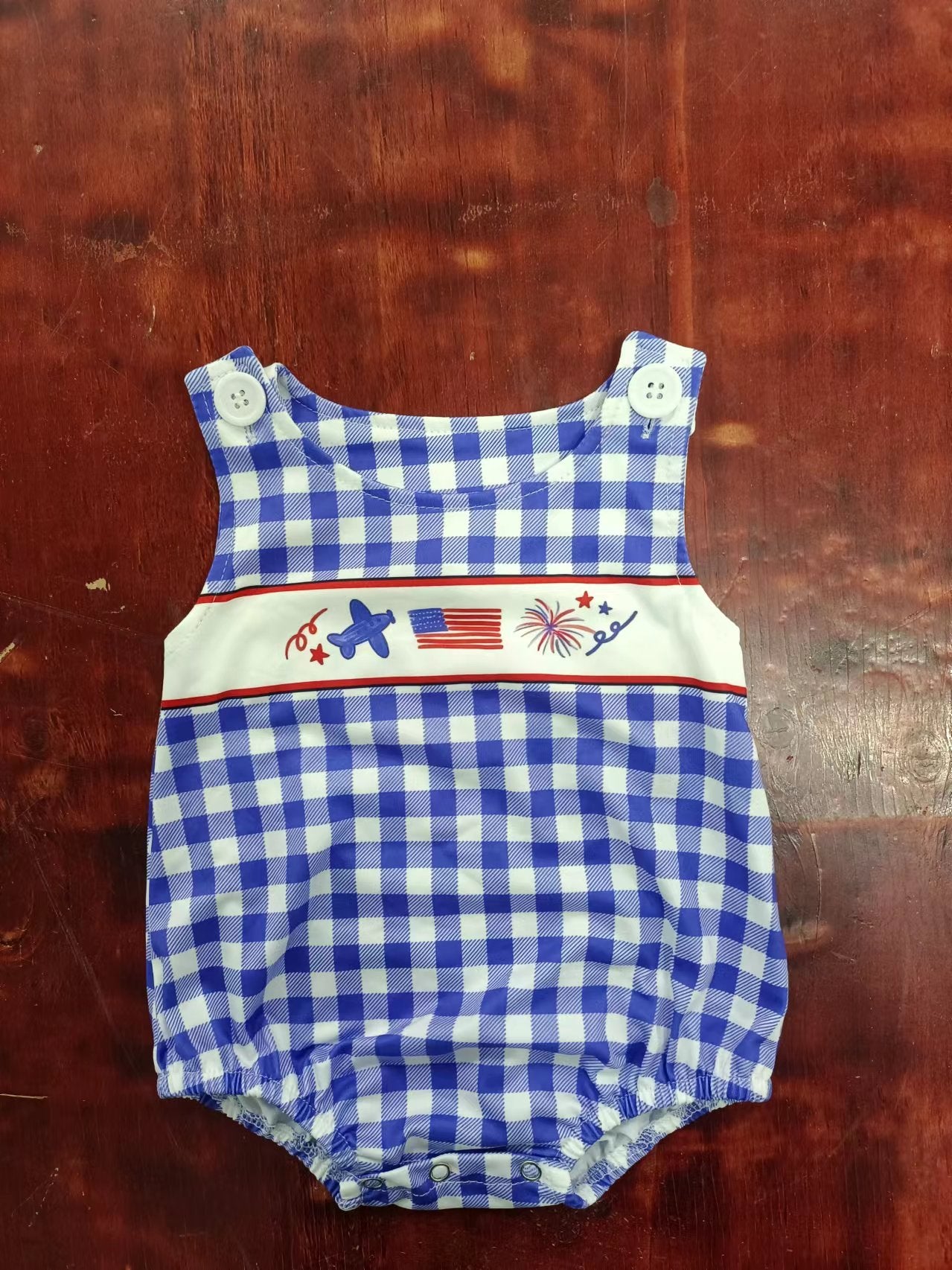 baby boys clothes fireworks blue grid vest Summer Romper