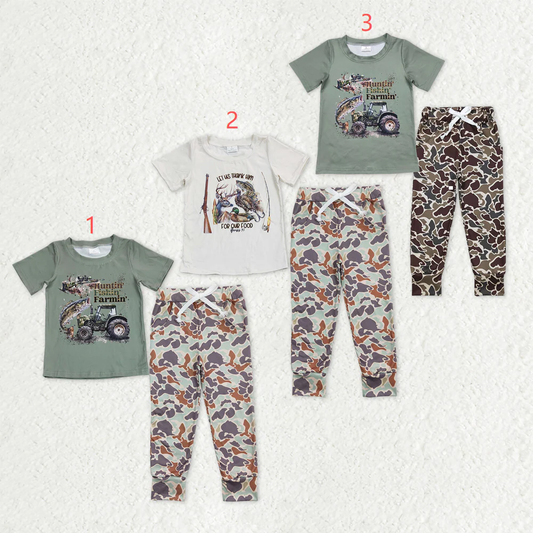 RTS NO MOQ Sibling Baby boy clothes duck puppy camouflage Short Sleeve pants Suits