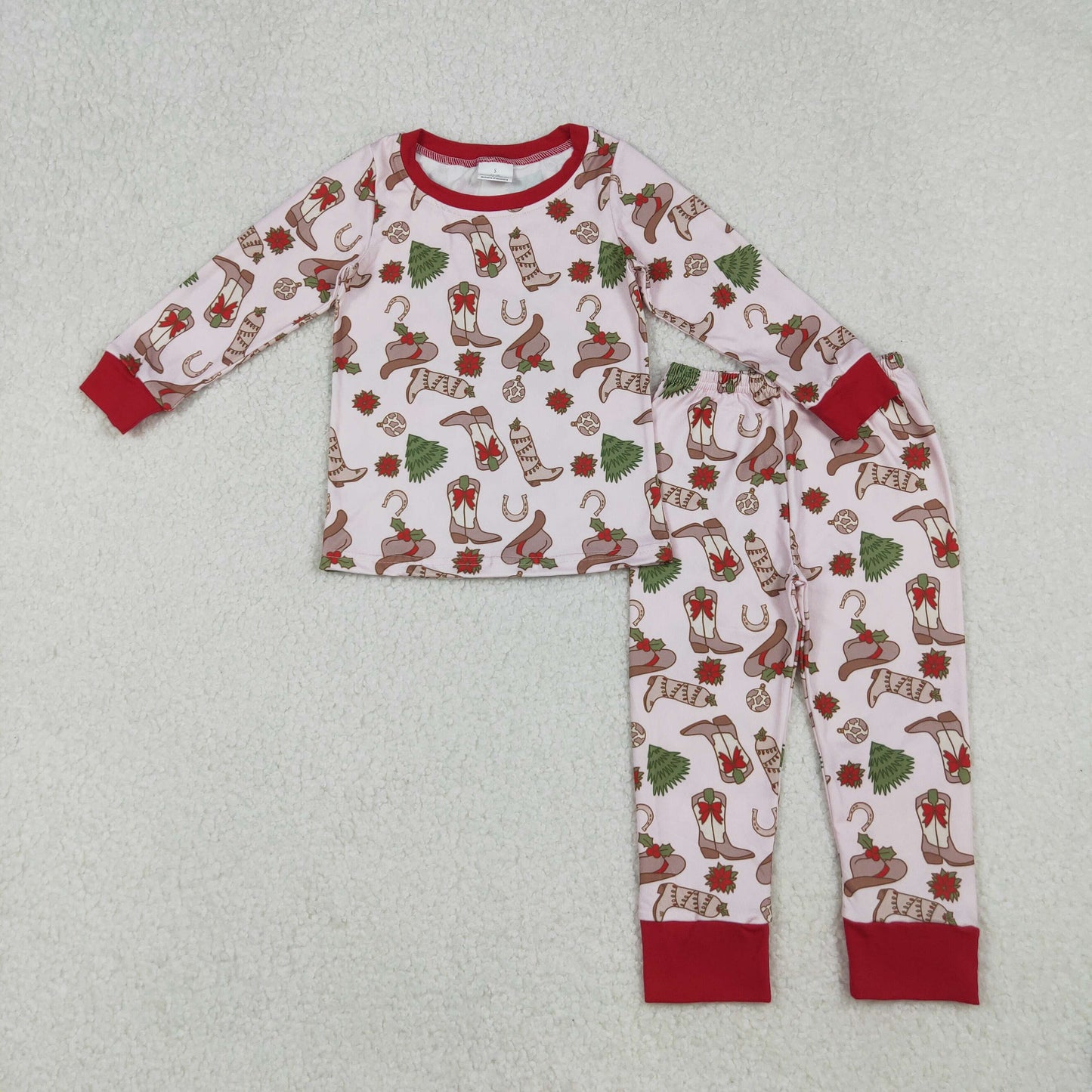 RTS NO MOQ（In Stock) GLP2729 Pink long-sleeved Christmas tree boot hat pajama set