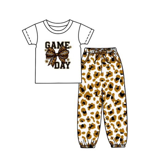Custom summer teams baby boy clothes team GAME DAY bow gold camouflage short sleeve pants sets-25.9.5