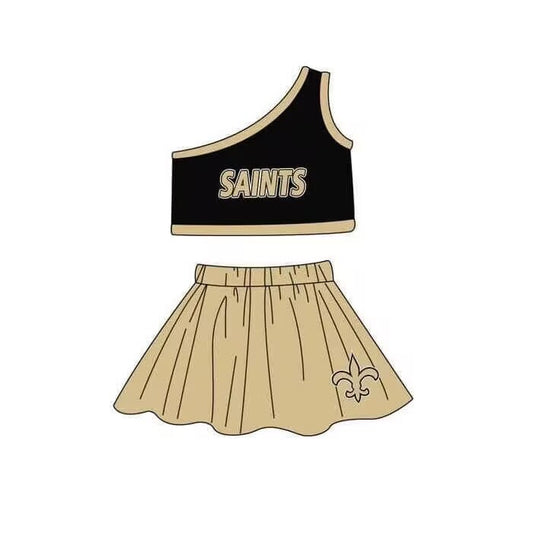 Custom MOQ 3 MIX SIZE ETA 6-7weeks team baby girls clothes black and khaki sleeveless dress
