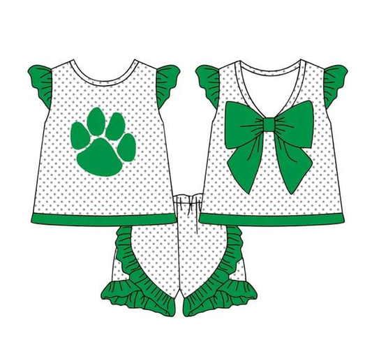 Custom moq 5 each style eta 6-7weeks baby girl clothes team green flying sleeves shorts sets-25.8.25