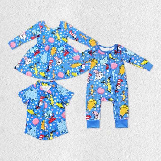 RTS NO MOQ Baby Girls Dr seuss Long Sleeve Dress & Romper& top