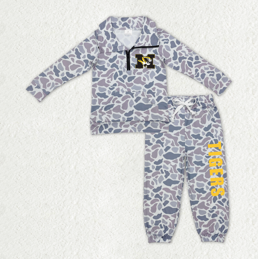 Custom moq 5 mix size milk silk summer teams baby boys clothes camouflage long sleeve pants sets-25.10.22