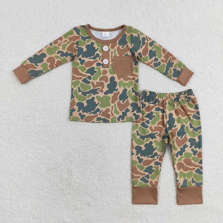 RTS NO MOQ Sibling baby boy clothes Modal camouflage long sleeve pants Sets