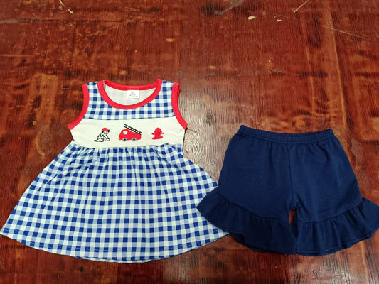 Custom moq 3 eta 6-7weeks baby girls clothes plaid sleeveless shorts sets