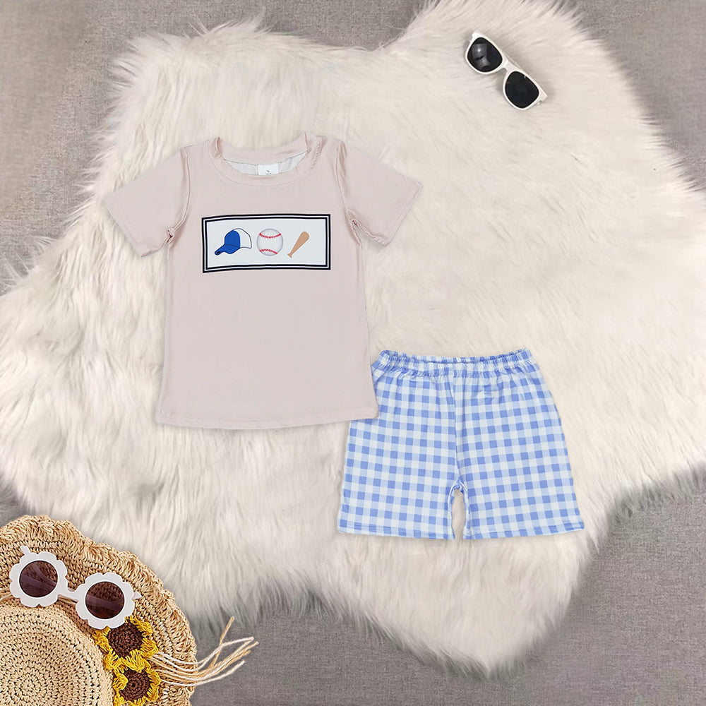 RTS NO MOQ baby boy clothes baseball short-sleeved shorts suit & short-sleeved sets and romper top