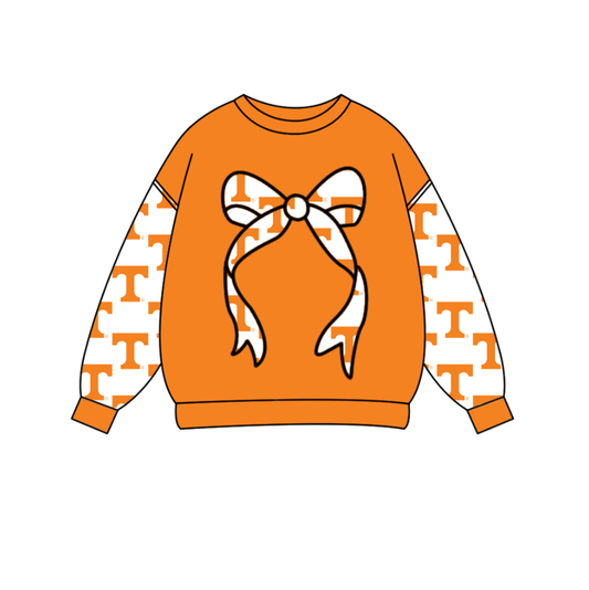 Custom moq 5 mix size milk silk summer team baby boys clothes orange bow long sleeve top-25.10.15
