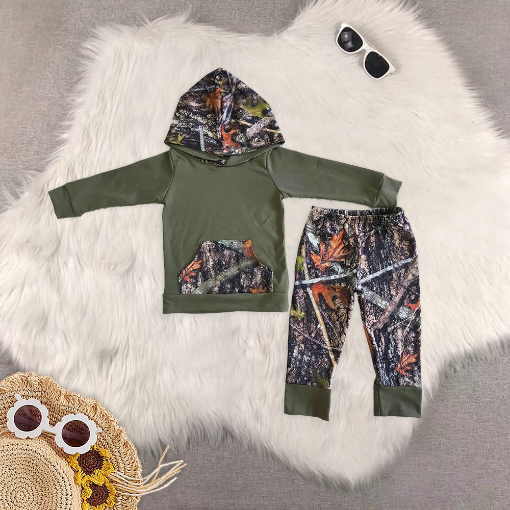 RTS NO MOQ baby boy clothes camouflage hooded long sleeve pants Sets