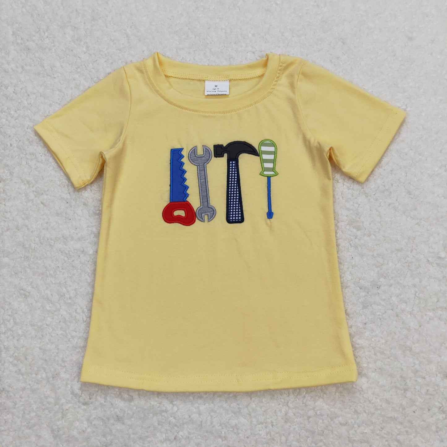 RTS NO MOQ（In Stock) BT0575 Embroidery Hammer Tool Yellow Short Sleeve Top