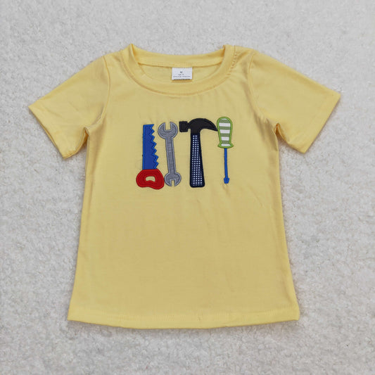 RTS NO MOQ（In Stock) BT0575 Embroidery Hammer Tool Yellow Short Sleeve Top