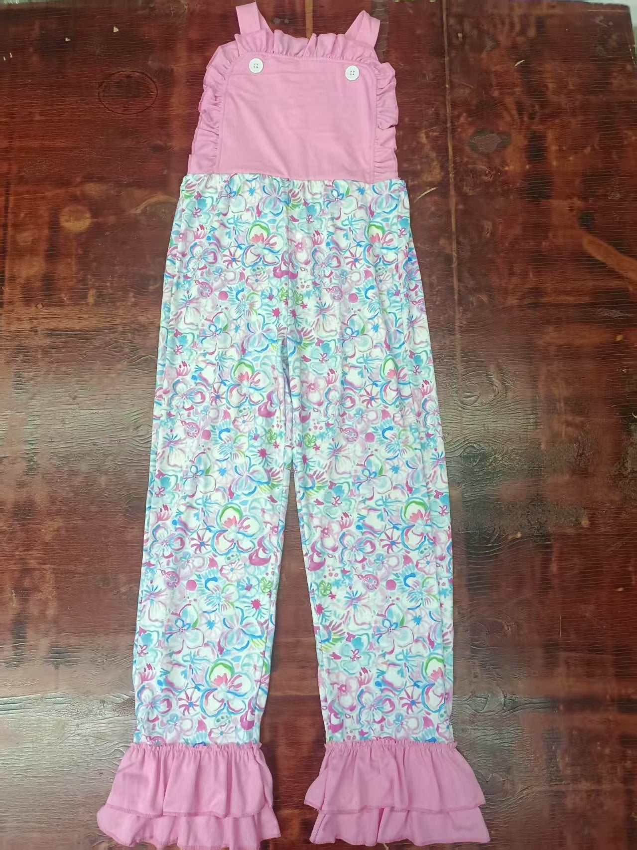 Custom moq 3 eta 6-7weeks baby girls clothes floral pattern suspender jumpsuit