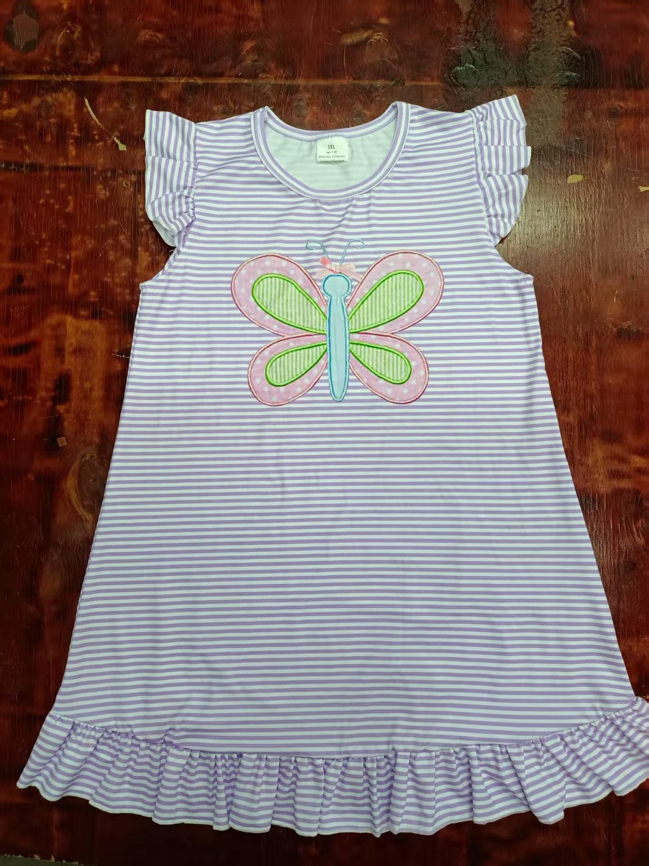 Custom moq 3 eta 6-7weeks baby girl clothes butterfly striped purple flying sleeve dress-25.5.9