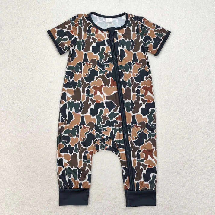 RTS NO MOQ Sibling Baby boy clothes camouflage short Sleeve Romper Mixed Sizes