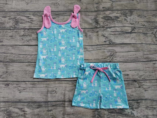 Custom moq 3 eta 6-7weeks baby girls clothes blue suspender shorts sets-25.5.27
