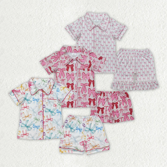 RTS no moq baby girls bow Short Sleeve Shorts pajamas sets