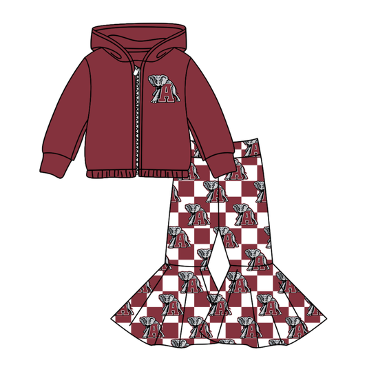Custom moq 5 mix size milk silk summer teams baby girl clothes brick red hooded long sleeve pants sets-25.11.3