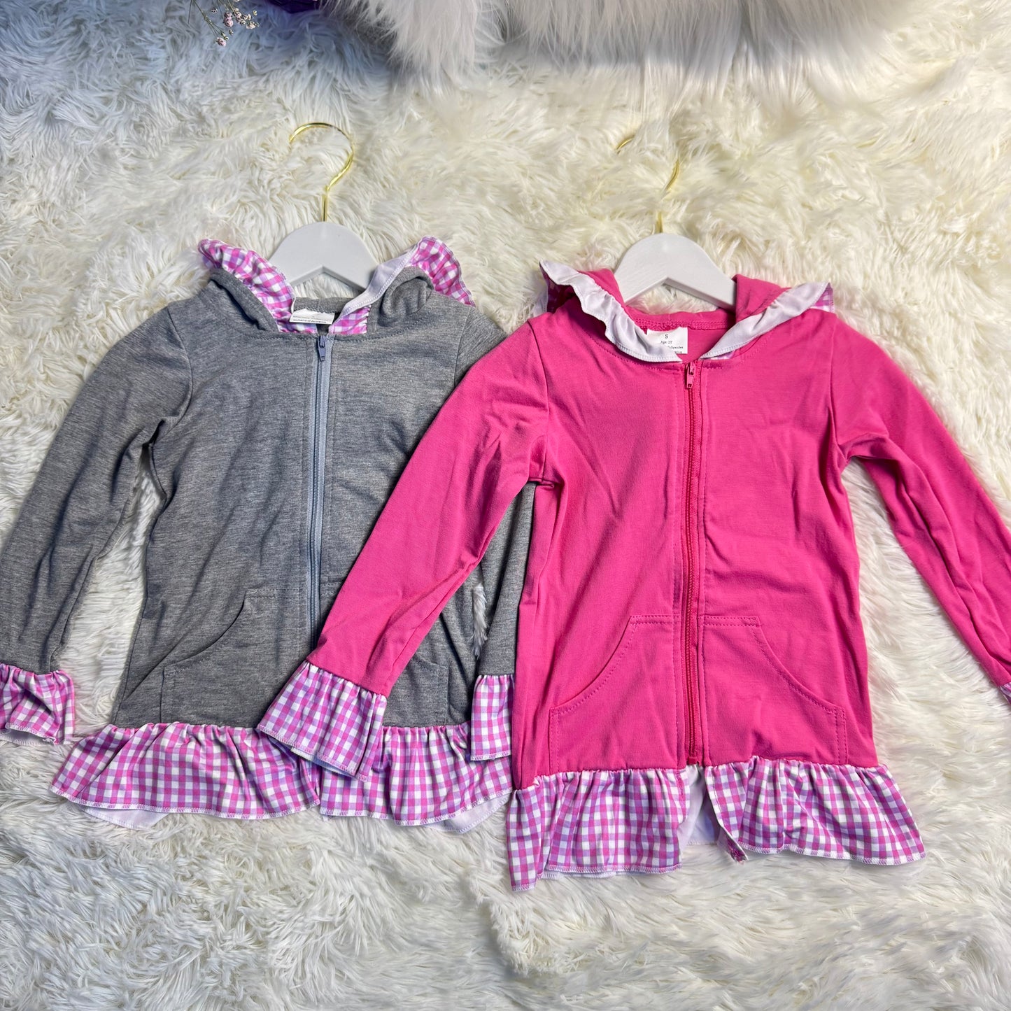 RTS NO MOQ Sibling baby girls clothes floral Hooded Zip-Up Long Sleeve Jackets