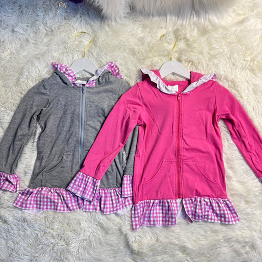 RTS NO MOQ Sibling baby girls clothes floral Hooded Zip-Up Long Sleeve Jackets