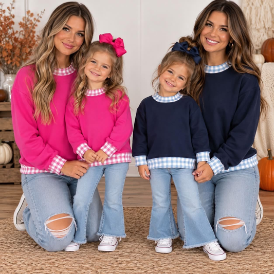RTS NO MOQ Sibling fleece Adult To Match Kids High Neck Long Sleeve Crew Neck Casual Top