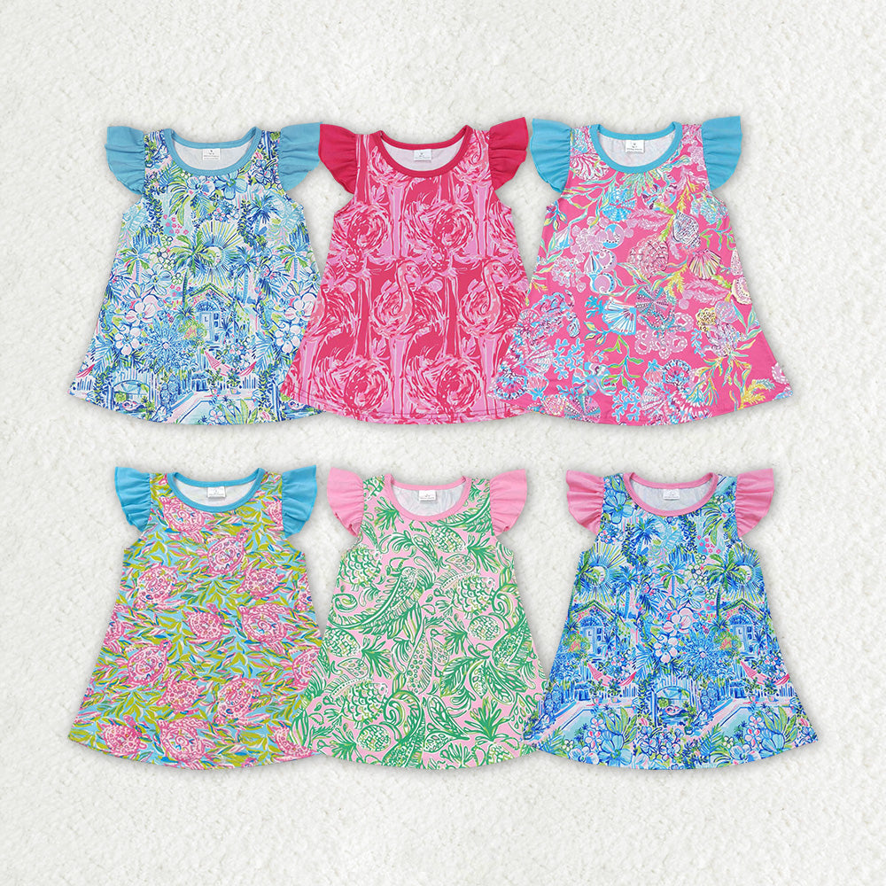RTS NO MOQ Baby Girls Flying Sleeve Floral Pattern top Print Styles