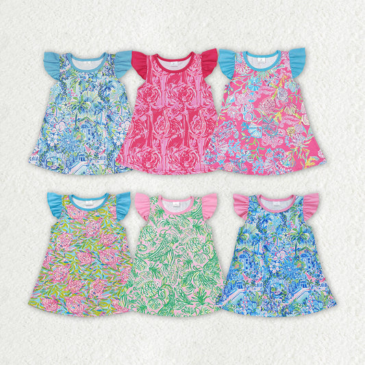 RTS NO MOQ Baby Girls Flying Sleeve Floral Pattern top Print Styles