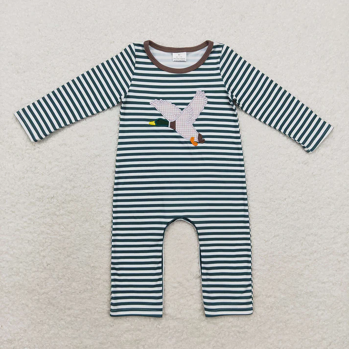 RTS NO MOQ Sibling Baby boy clothes embroidery puppy duck long Sleeve Romper Mixed Sizes