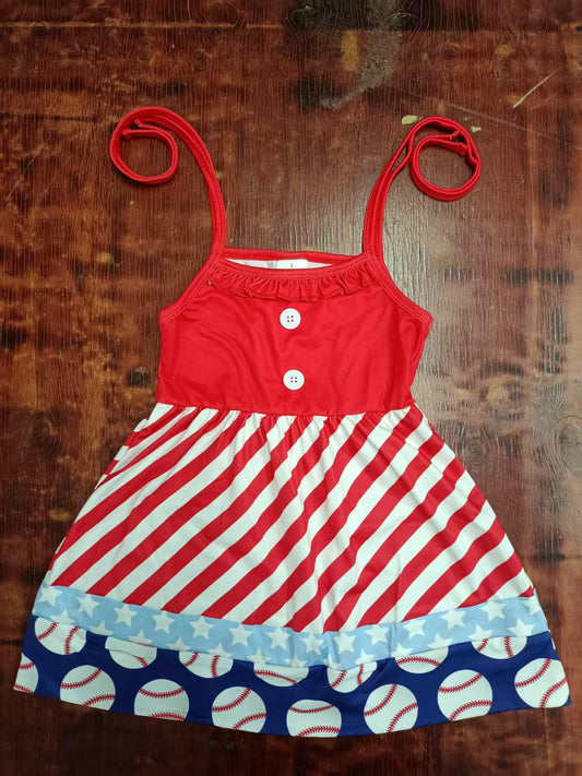 Custom moq 3 eta 6-7weeks baby girl clothes baseball red suspender dress