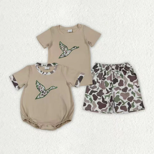 RTS NO MOQ sibling baby boys clothes embroidery duck short sleeve Clothes Sets and rompers