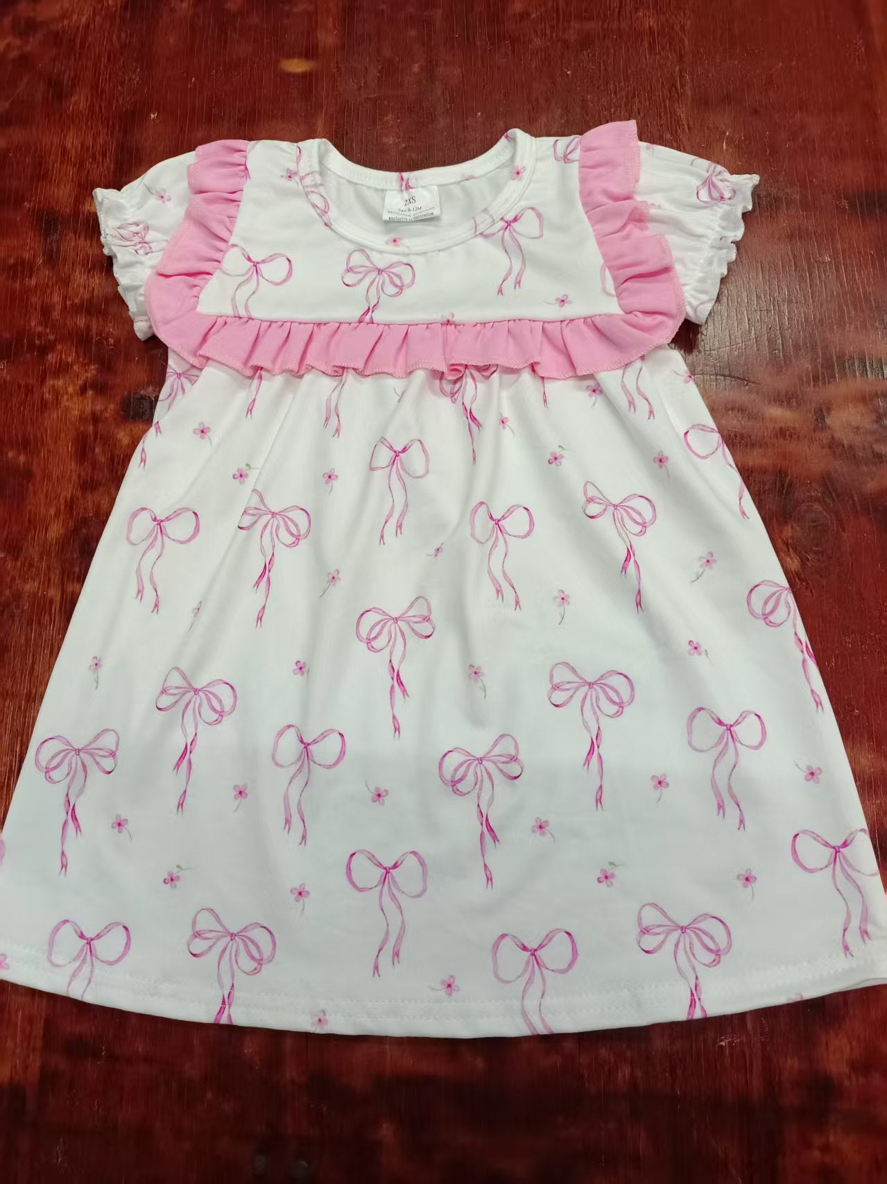 Custom moq 3 eta 6-7weeks baby girl clothes bow pink short sleeve dress-25.5.9