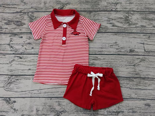 custom moq 5 eta 5weeks summer team Arkansas boys Boys red striped short sleeve shorts Boys Set
