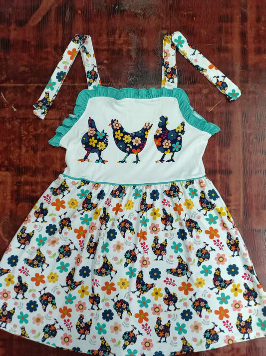 Custom moq 3 eta 6-7weeks baby girl clothes hen floral suspender dress
