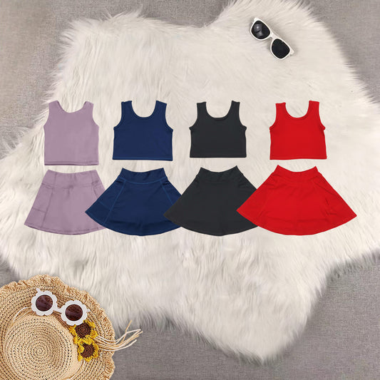RTS NO MOQ baby girl clothes Solid red sleeveless skirt yoga set