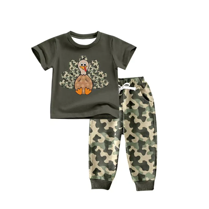 Custom moq 5 mix size milk silk summer baby boy clothes camouflage turkey short sleeve pants sets-25.8.15