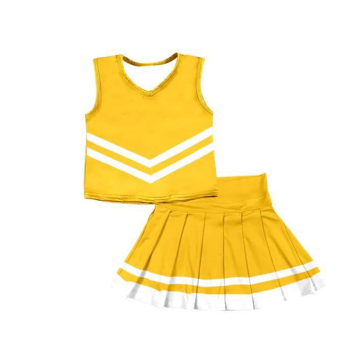 Custom moq 5 each style eta 6-7weeks baby girl clothes team yellow sleeveless skirts sets-25.8.11