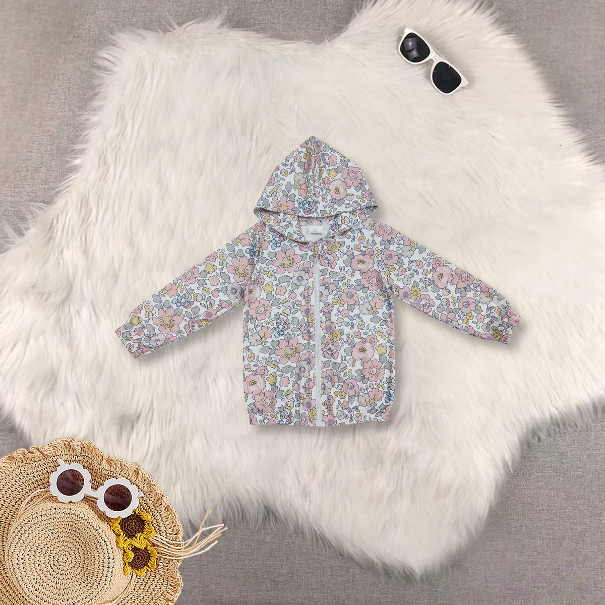 RTS NO MOQ Sibling baby girls clothes floral duck Hooded Zip-Up Long Sleeve Jacket