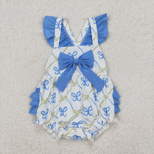 RTS NO MOQ ETA 5/7days arrived SR2720 Bow pattern plaid blue and white vest jumpsuit