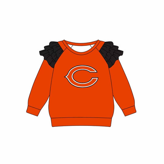 Custom moq 3 eta 6-7weeks team baby girls clothes C orange long sleeve top