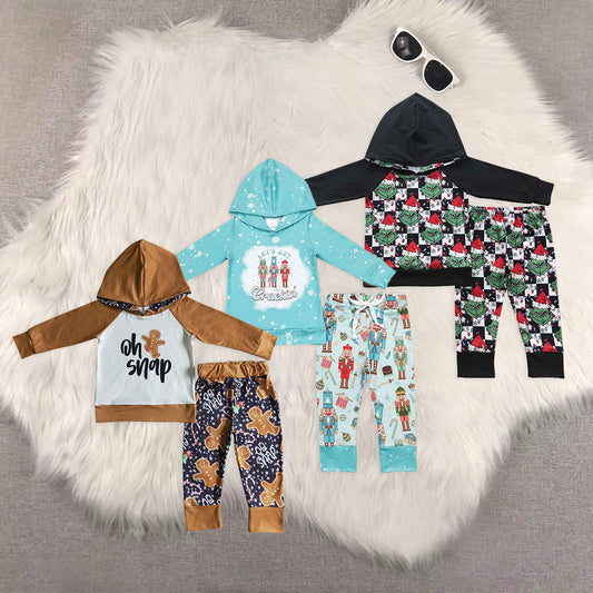 RTS NO MOQ baby boy clothes Christmas hooded long sleeve Clothes Sets