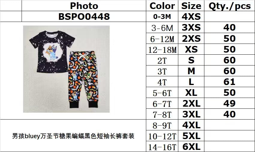 RTS NO MOQ BSPO0448 Boys Halloween black short sleeve trousers set