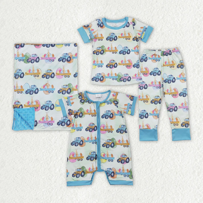 RTS NO MOQ Boys easter short-sleeved shirt shorts clothing set and romper and blanket