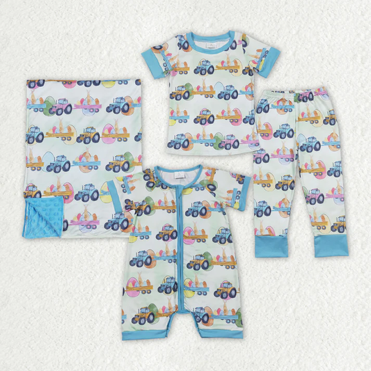 RTS NO MOQ Boys easter short-sleeved shirt shorts clothing set and romper and blanket