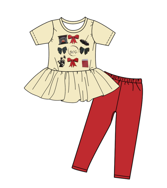 Custom moq 5 each style eta 6-7weeks baby girl clothes bow beige red short sleeve pants sets-25.8.26