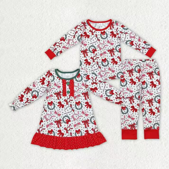 RTS NO MOQ Red wreath-bow-five-pointed star pattern long-sleeved suit & long-sleeved dress