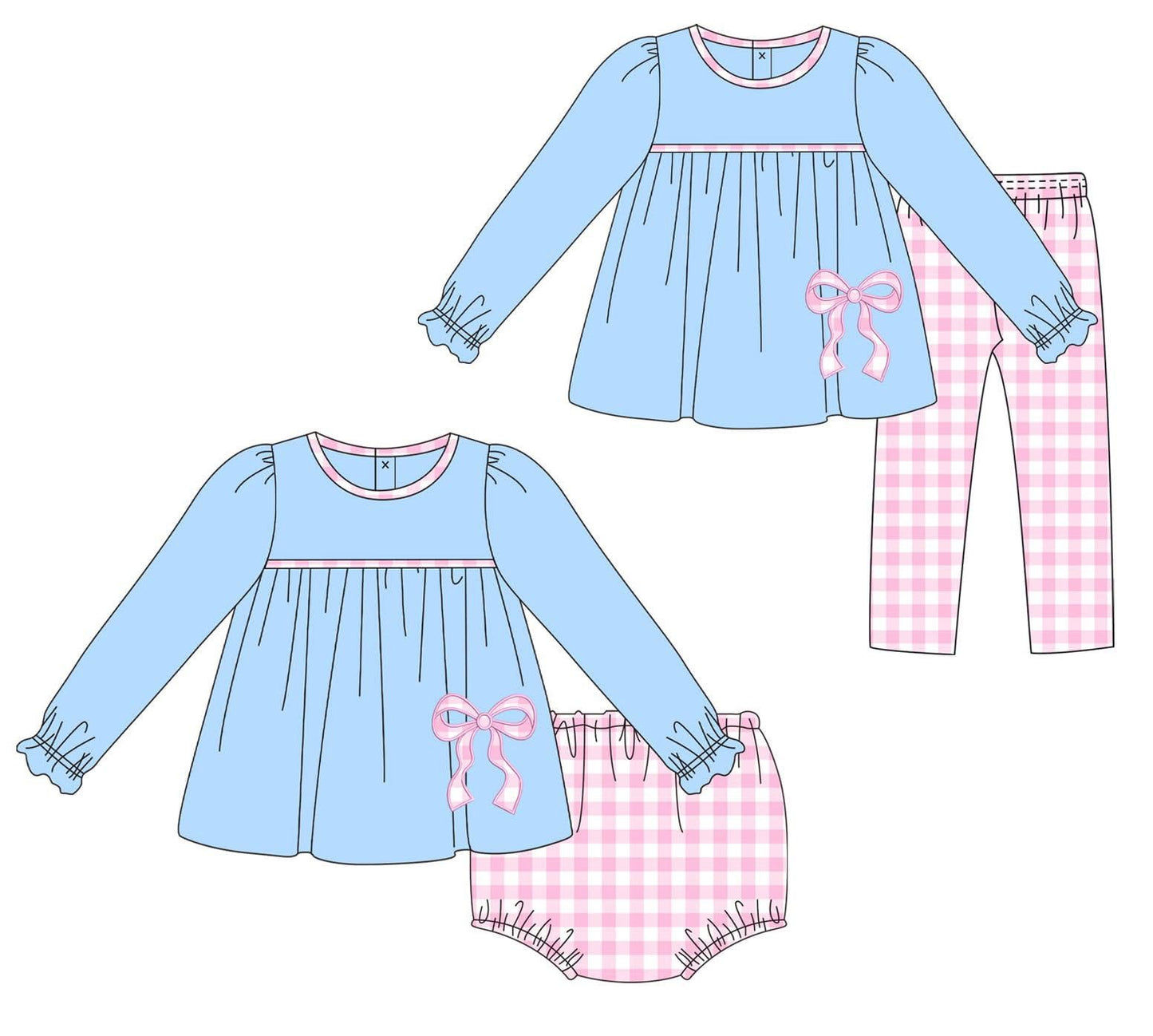 Custom moq 5 each style eta 6-7weeks baby girl clothes blue bow long sleeve pants set and briefs sets-25.8.28