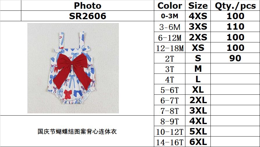 RTS NO MOQ ETA 5/7days arrived SR2606 National Day bow pattern vest jumpsuit