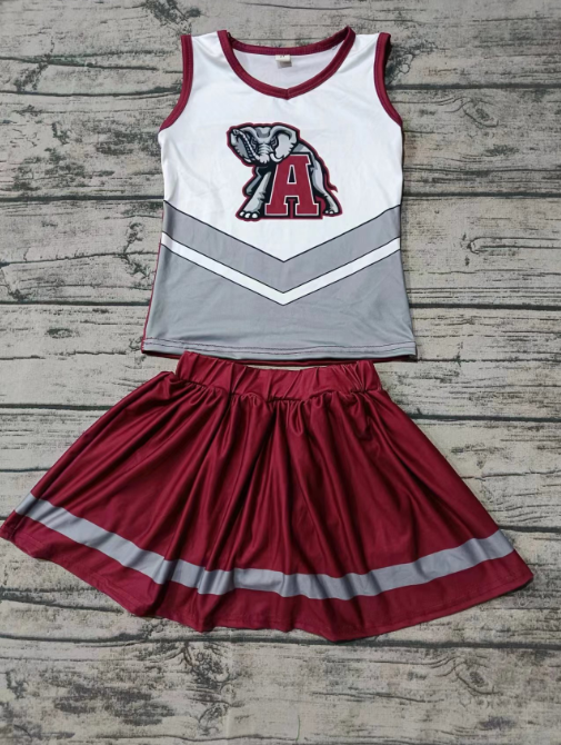 Custom moq 3 eta 6-7weeks  Red Elephant Letter A Sleeveless Top-Pants Skirt Set