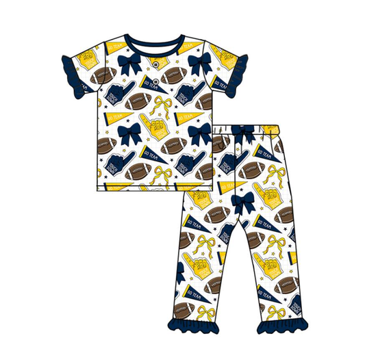 Custom moq 5 mix size milk silk summer teams baby girls clothes bow blue short sleeve pants sets-25.7.23
