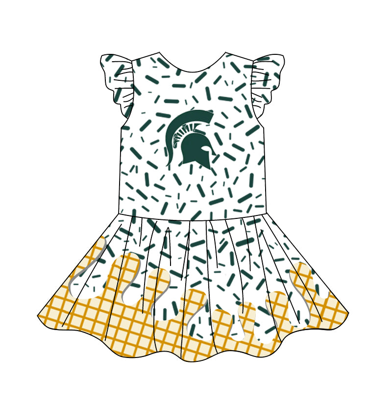 custom moq 3 eta 6-7weeks baby girls clothes team flying Sleeves Dress
