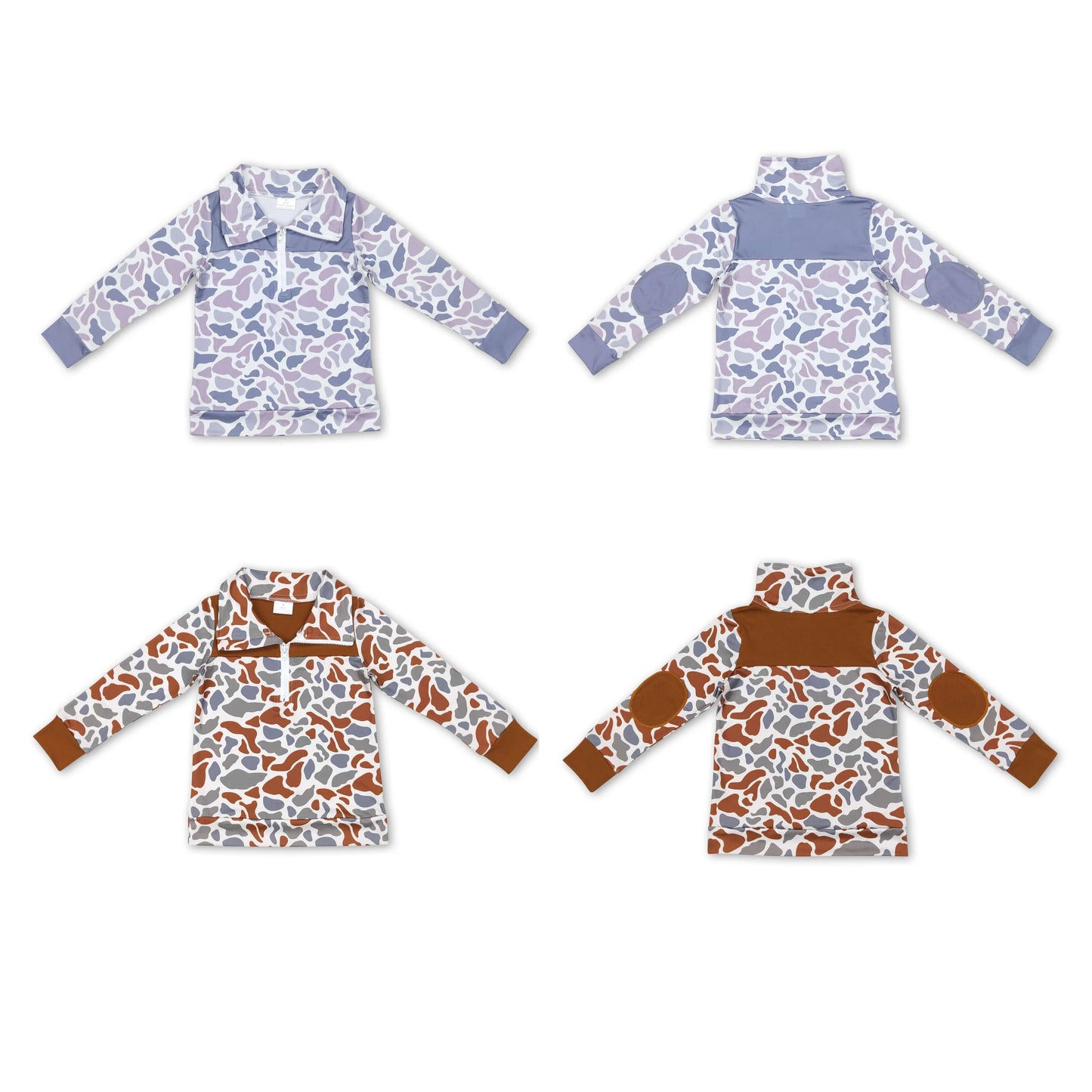 RTS NO MOQ BT0467 BT0468 Camouflage Zippered Long Sleeve Top: Light Purple & Brown